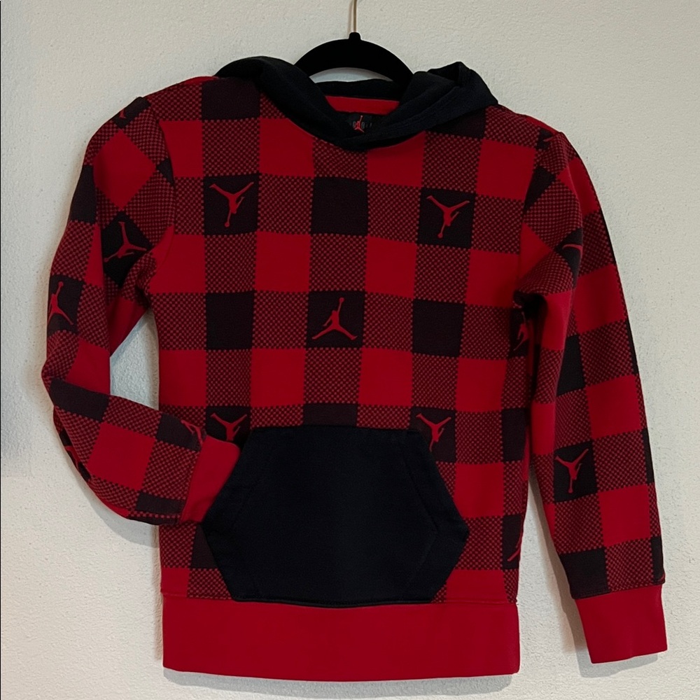 Jordan Red and Black Checkered Kids Hoodie
